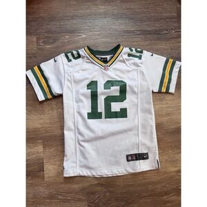 Nike Green Bay Packers Aaron Rodgers 12 Jersey Kids Medium 10/12 White NFL Road